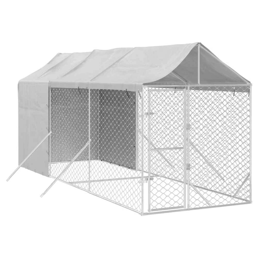 Lauko voljeras šunims su stogu, sidabrinis, 2x6x2,5m, plienas
