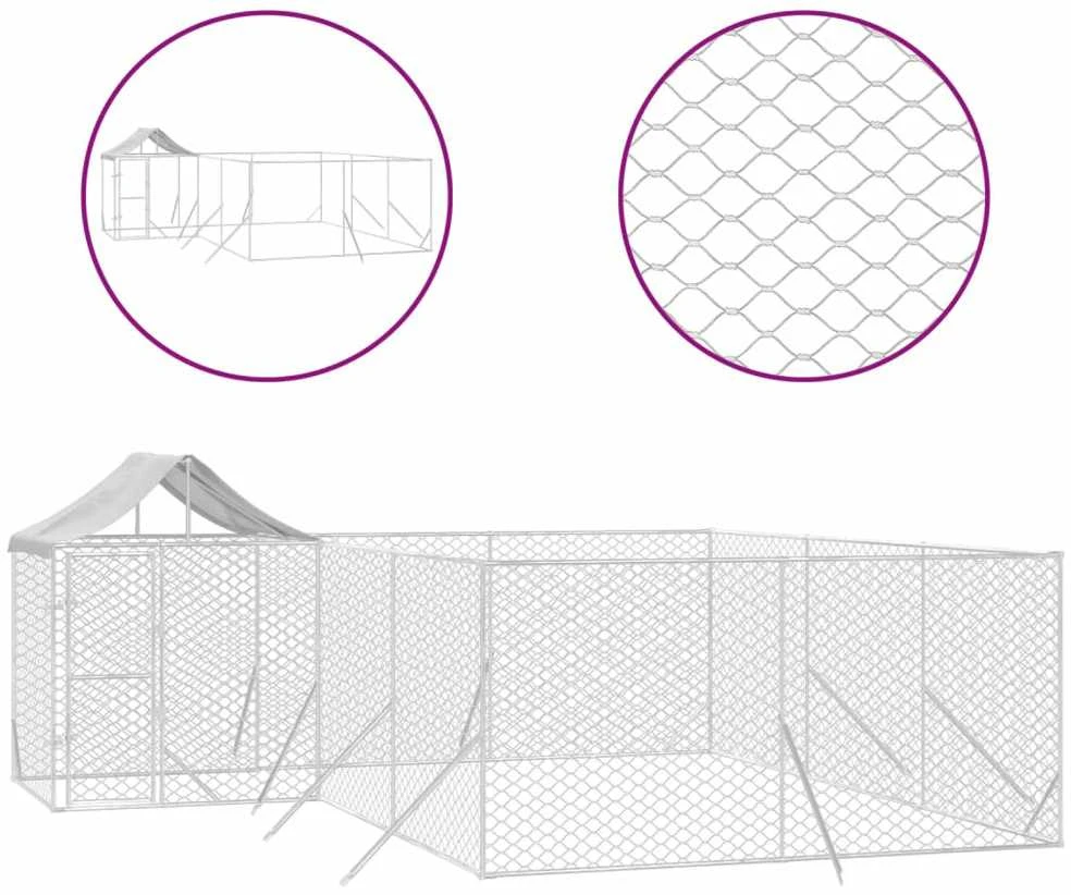 Lauko voljeras šunims su stogu, sidabrinis, 6x6x2,5m, plienas