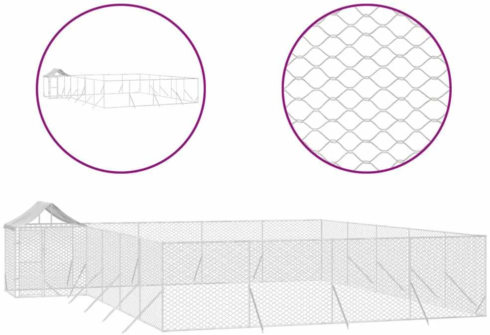 Lauko voljeras šunims su stogu, sidabrinis, 10x8x2,5m, plienas