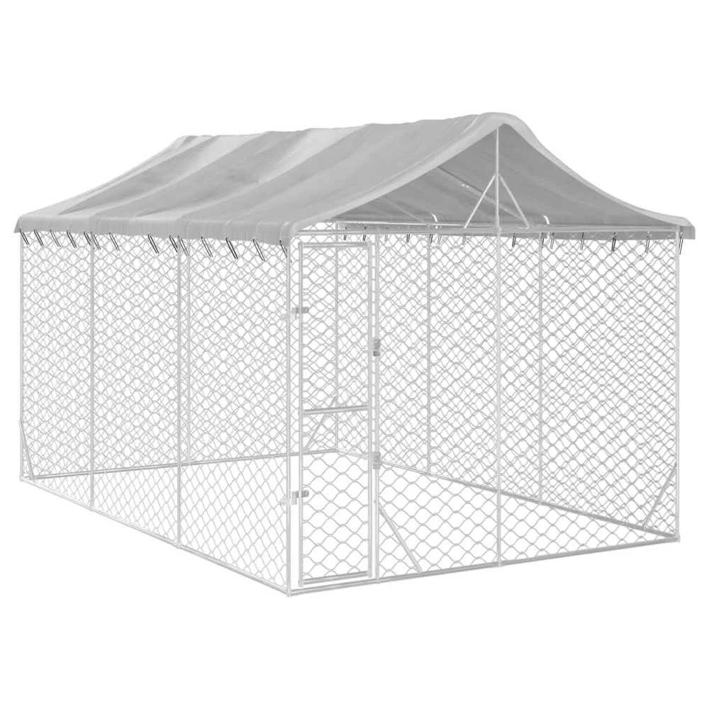 Lauko voljeras šunims su stogu, sidabrinis, 3x4,5x2,5m, plienas