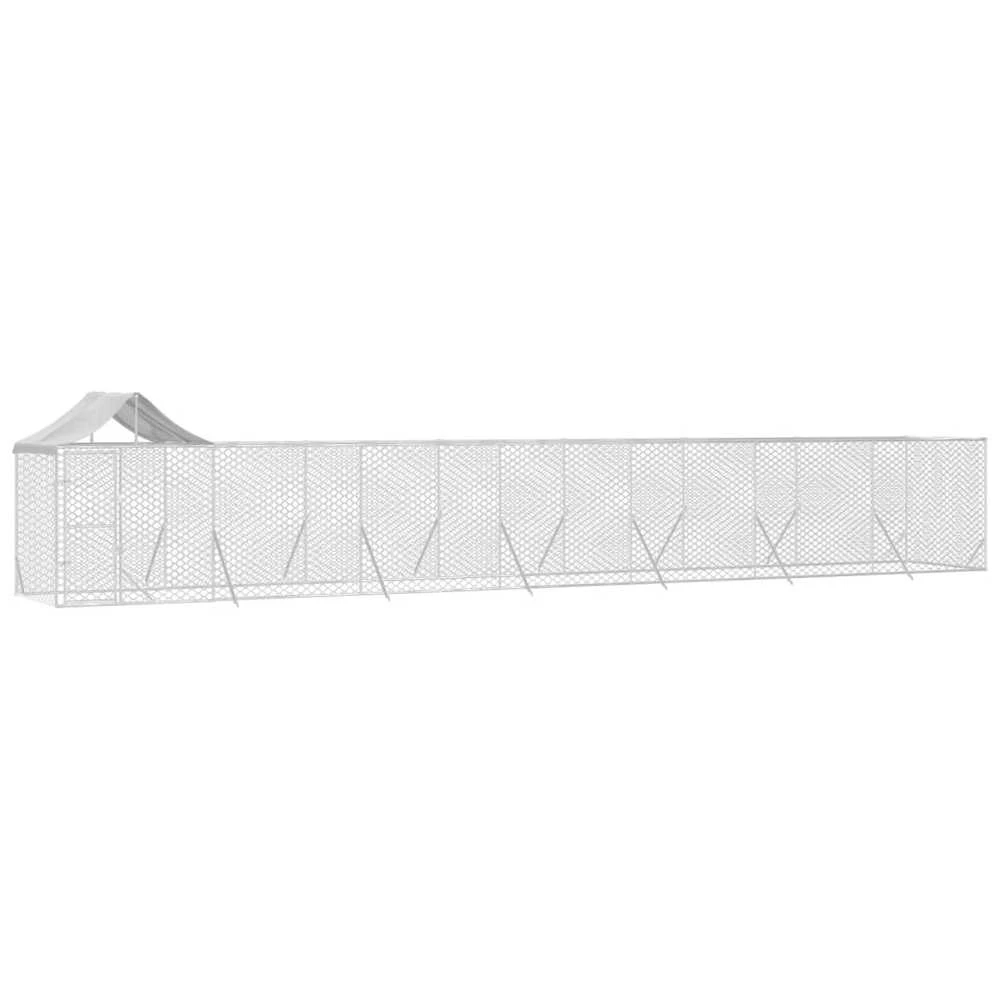 Lauko voljeras šunims su stogu, sidabrinis, 14x2x2,5m, plienas