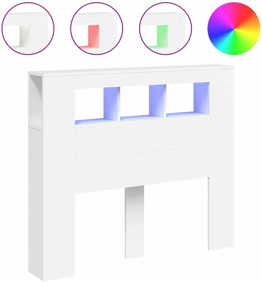 LED galvūgalis, baltas, 120x18,5x103,5cm, apdirbta mediena