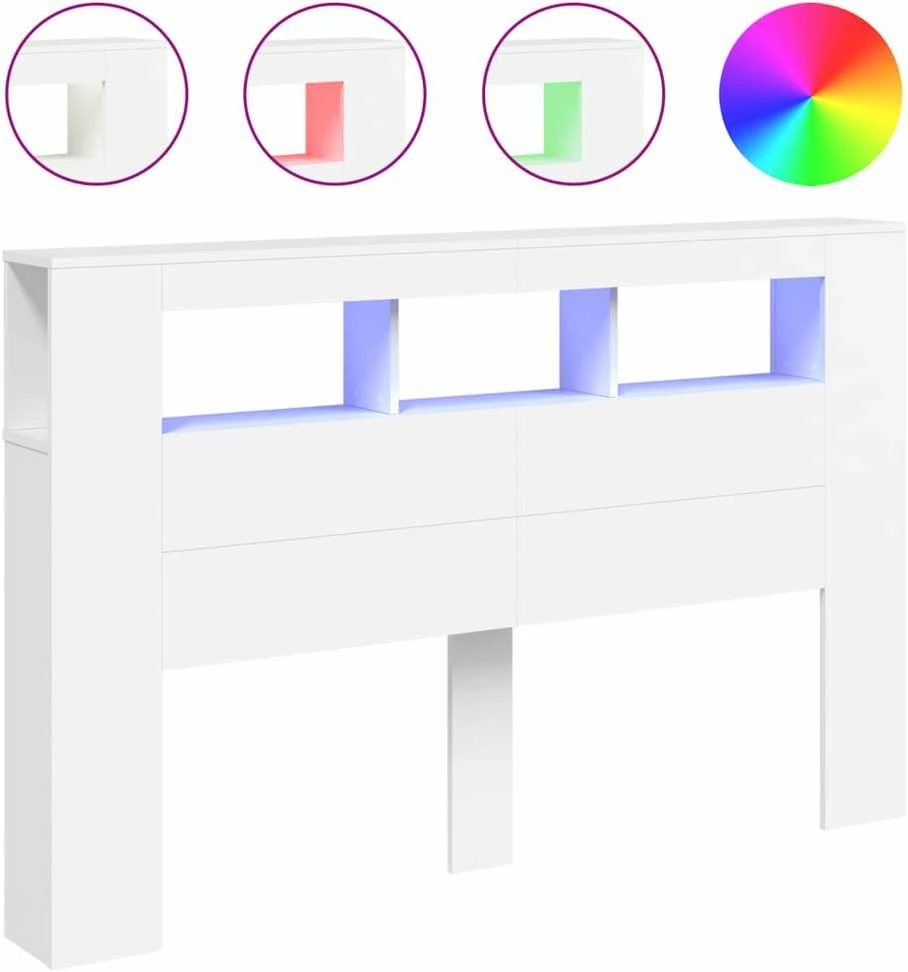 LED galvūgalis, baltas, 160x18,5x103,5cm, apdirbta mediena