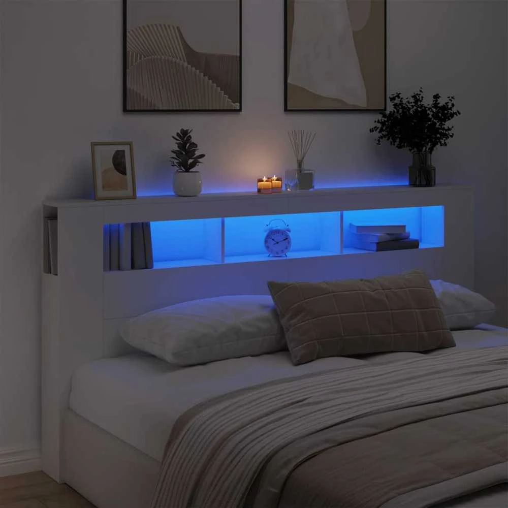 LED galvūgalis, baltas, 200x18,5x103,5cm, apdirbta mediena
