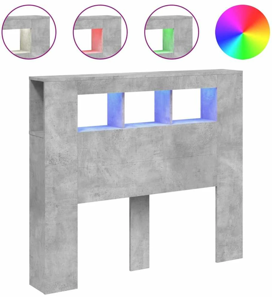LED galvūgalis, betono, 120x18,5x103,5cm, apdirbta mediena