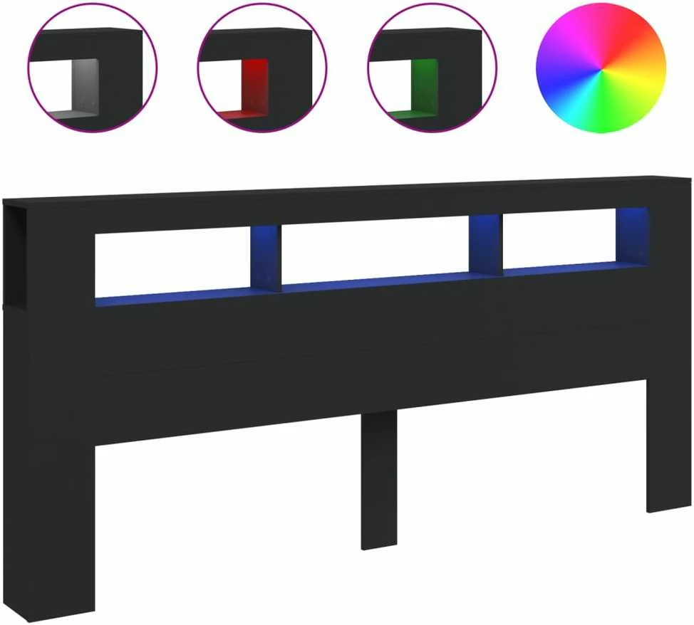 LED galvūgalis, juodas, 220x18,5x103,5cm, apdirbta mediena