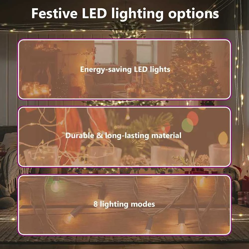 LED lempučių girlianda, šiltos baltos spalvos, 15m