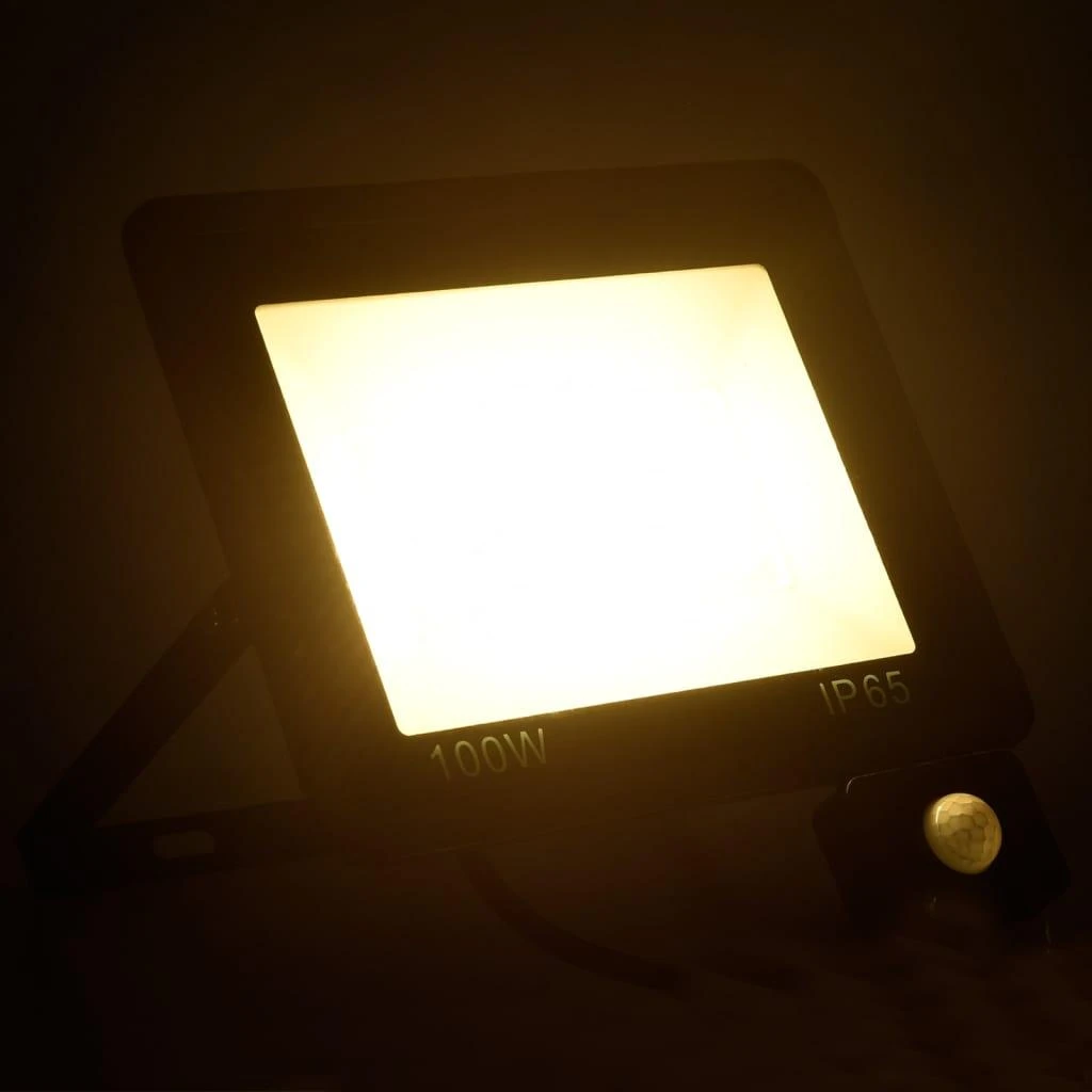 LED prožektorius su jutikliu, šiltos baltos spalvos, 100W