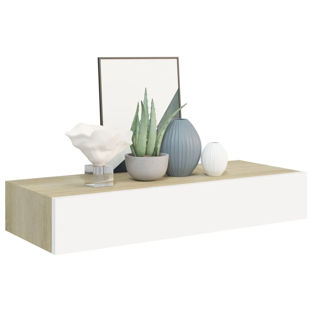 Lentynos su stalčiais, 2vnt., ąžuolo/baltos, 60x23,5x10cm, MDF