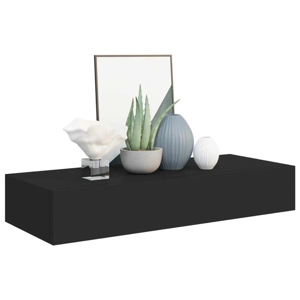Lentynos su stalčiais, 2vnt., juodos, 60x23,5x10cm, MDF