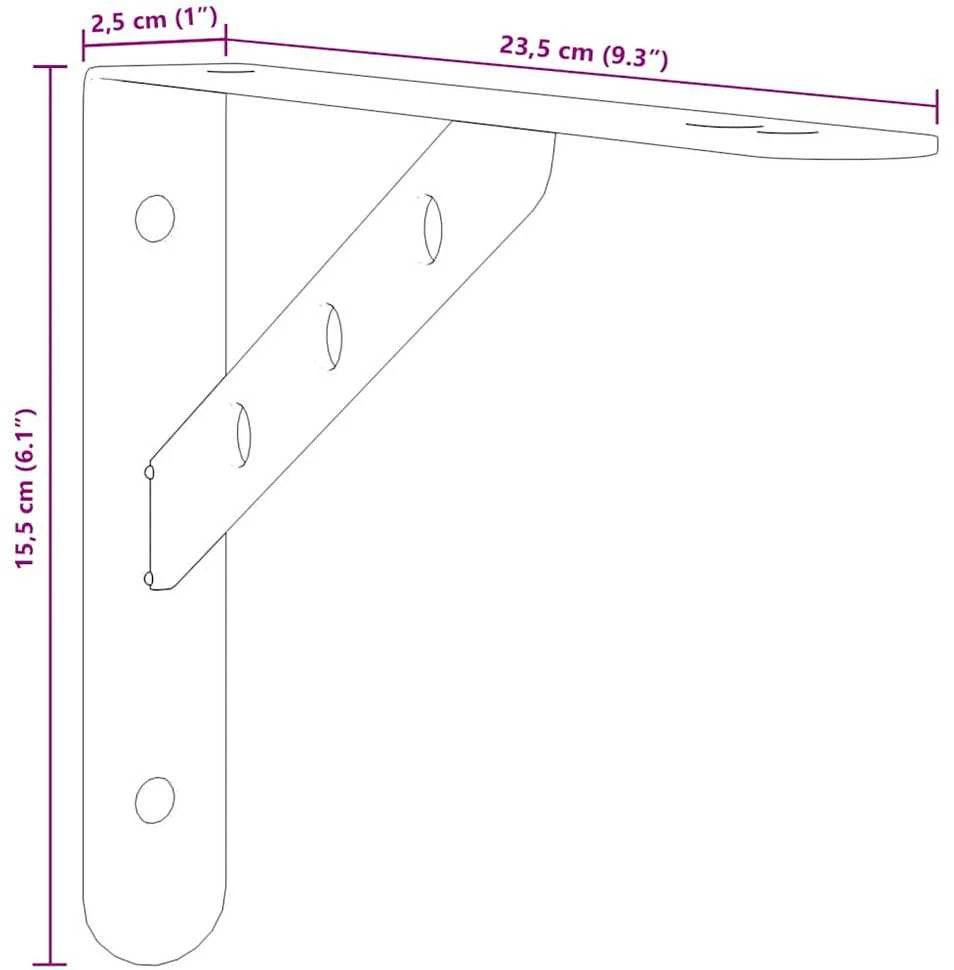 Lentynų laikikliai, 4vnt., sidabrinės, 23,5x2,5x15,5cm, plienas