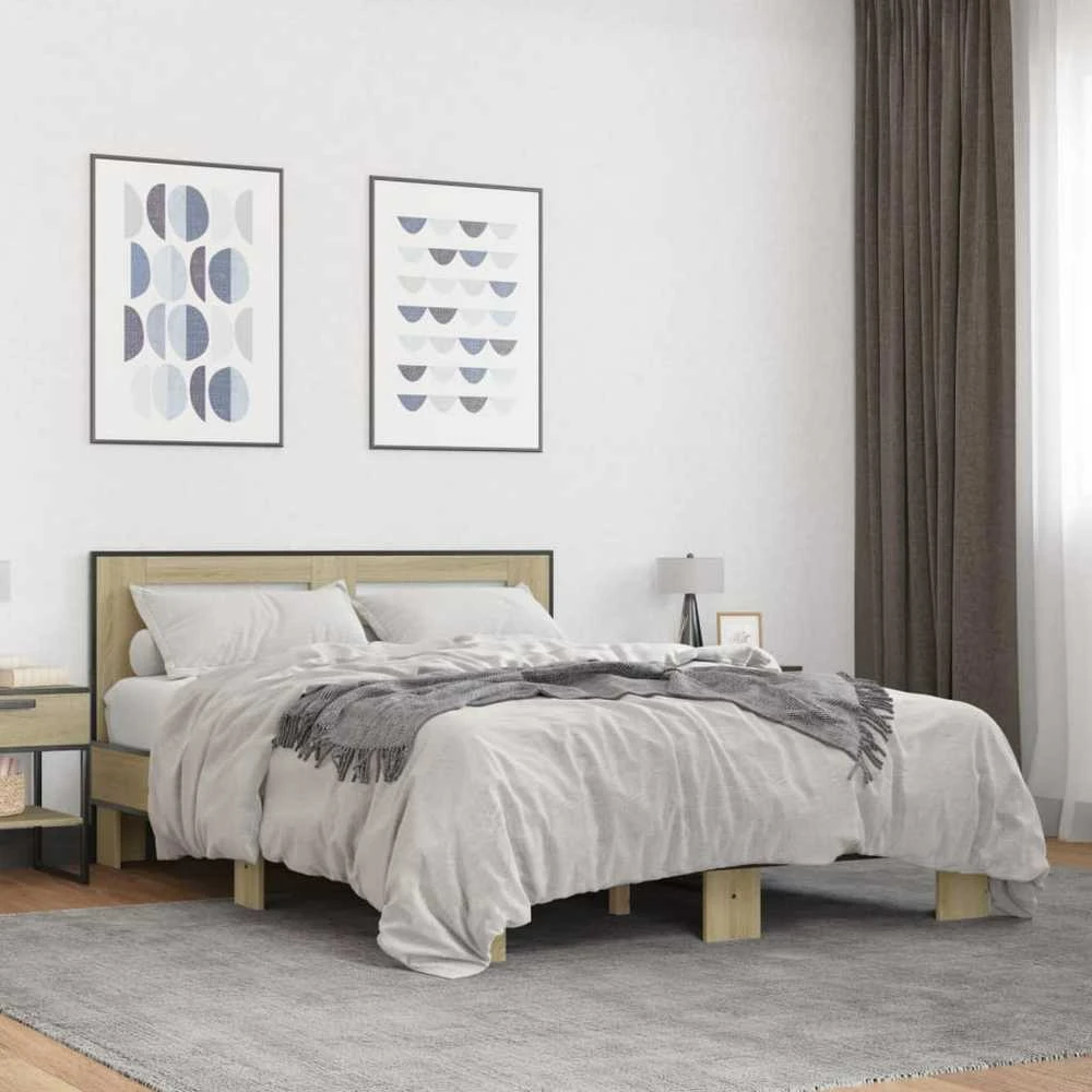 Lovos rėmas, ąžuolo, 140x200cm, apdirbta mediena ir metalas