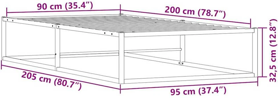 Lovos rėmas be čiužinio, baltas, 90x200cm, metalas