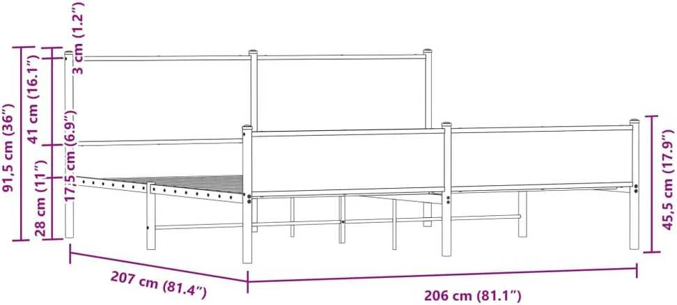 Lovos rėmas be čiužinio, dūminio ąžuolo, 200x200cm, metalas