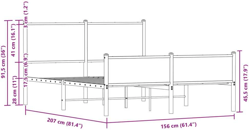 Lovos rėmas be čiužinio, dūminio ąžuolo, 150x200cm, metalas
