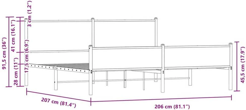 Lovos rėmas be čiužinio, dūminio ąžuolo, 200x200cm, metalas