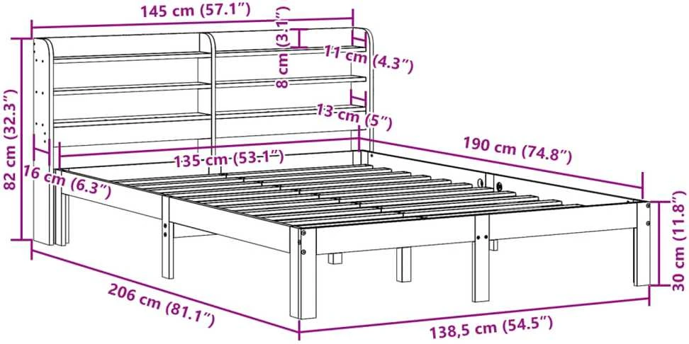 Lova Lovos rėmas be čiužinio, vaško rudas, 135x190cm, pušies masyvas