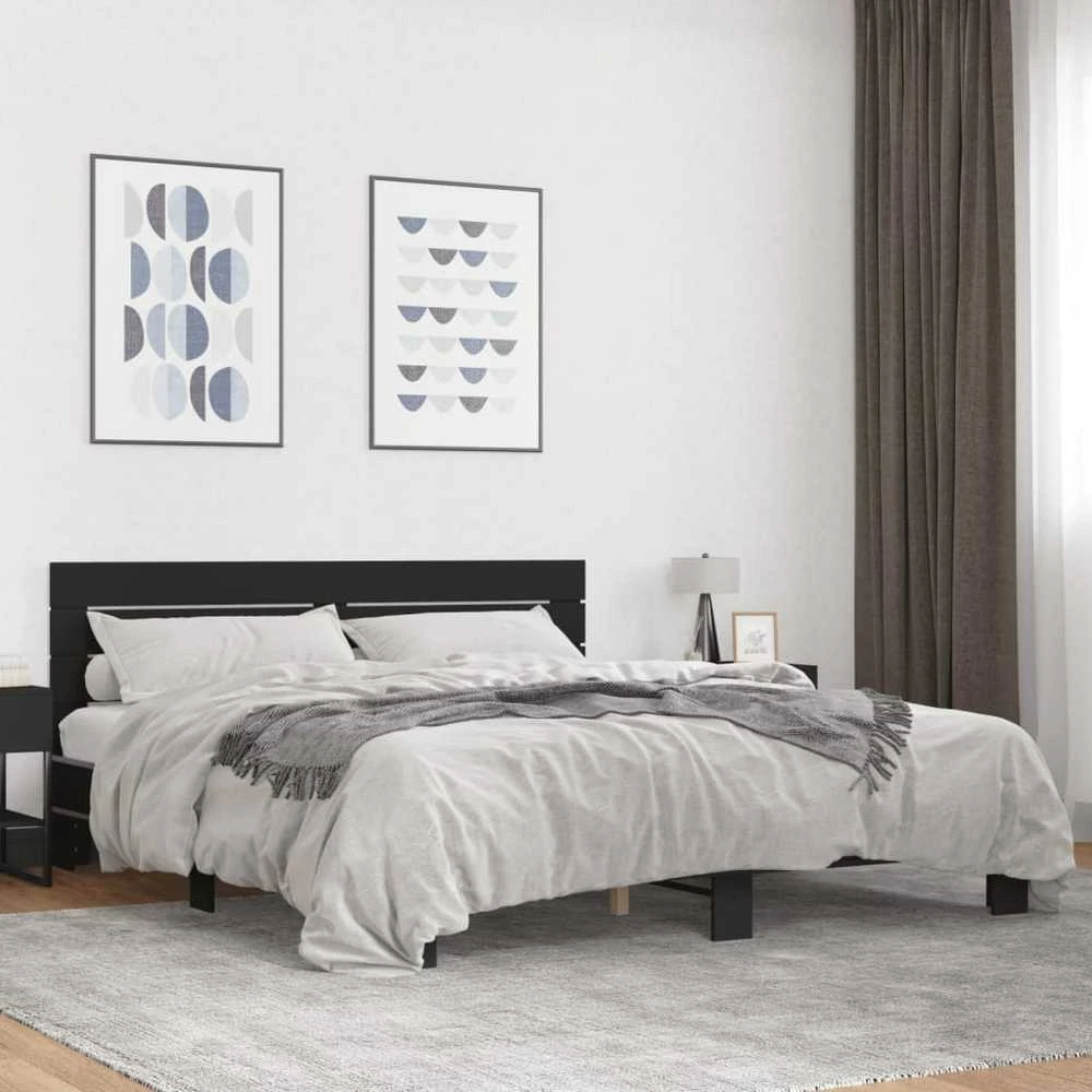 Lovos rėmas, juodas, 200x200cm, apdirbta mediena ir metalas