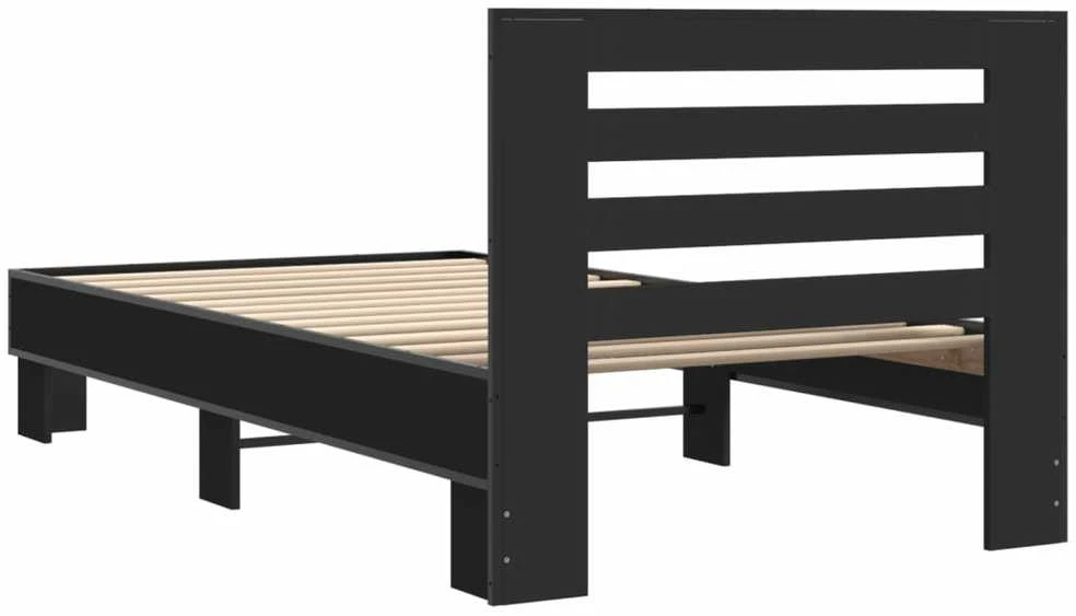 Lovos rėmas, juodas, 75x190cm, apdirbta mediena ir metalas