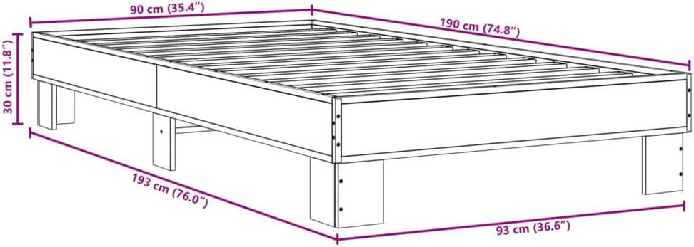 Lovos rėmas, juodas, 90x190cm, apdirbta mediena ir metalas