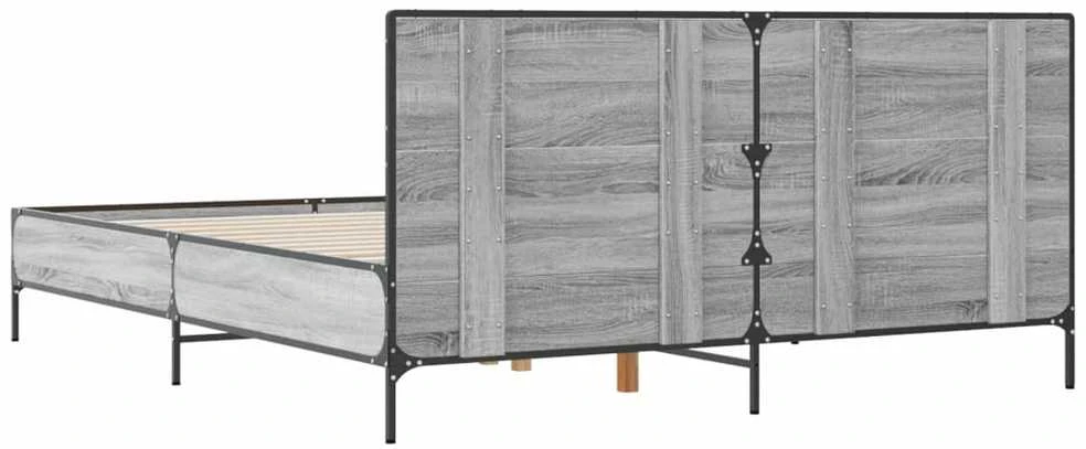 Lovos rėmas, pilkas ąžuolo, 140x190cm, apdirbta mediena/metalas