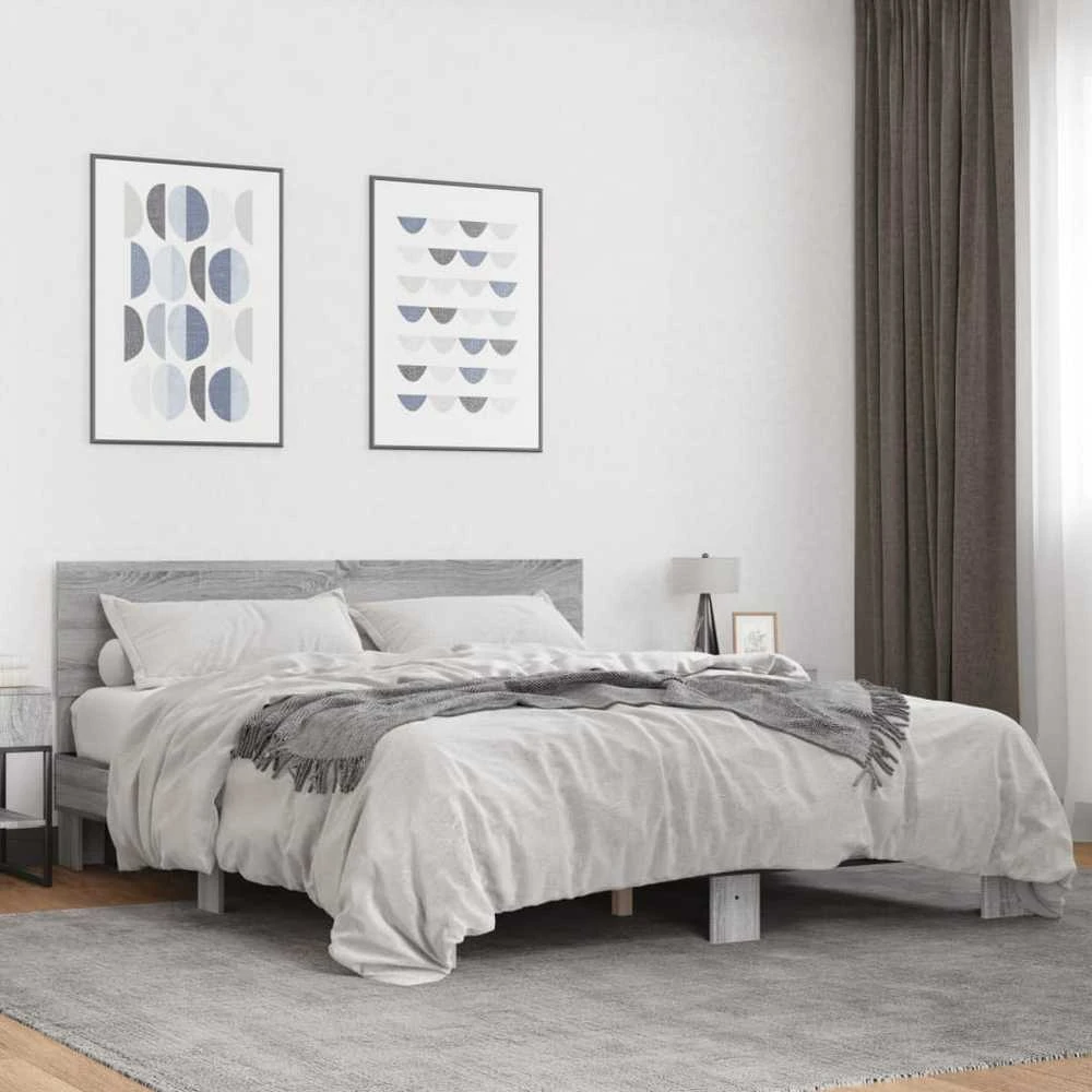 Lovos rėmas, pilkas ąžuolo, 150x200cm, apdirbta mediena/metalas