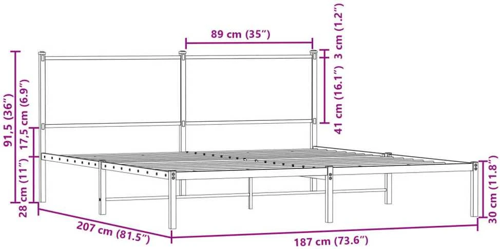 Lovos rėmas be čiužinio, dūminio ąžuolo, 180x200cm, metalas