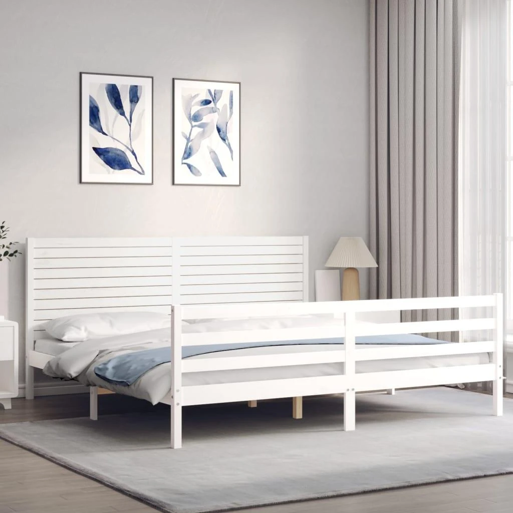 Lovos rėmas su galvūgaliu, baltas, 200x200cm, medienos masyvas