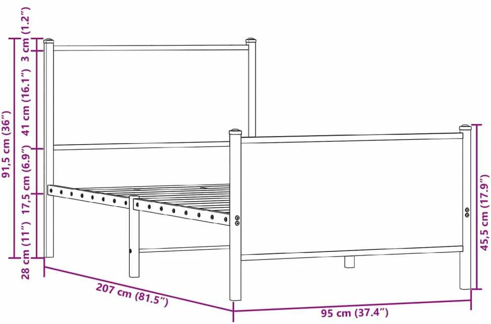 Lovos rėmas be čiužinio, dūminio ąžuolo, 90x200cm, metalas