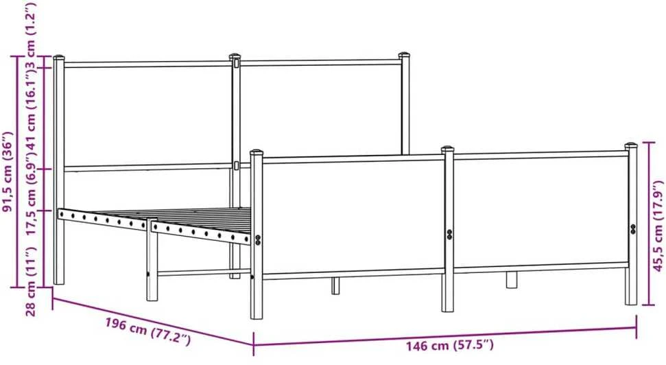 Lovos rėmas be čiužinio, dūminio ąžuolo, 140x190cm, metalas