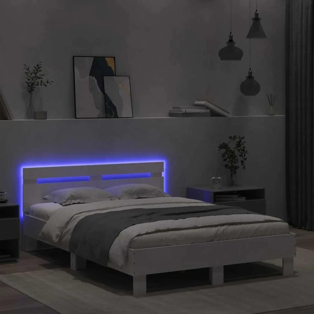 Lova Lovos rėmas su galvūgaliu ir LED, baltos spalvos, 135x190cm