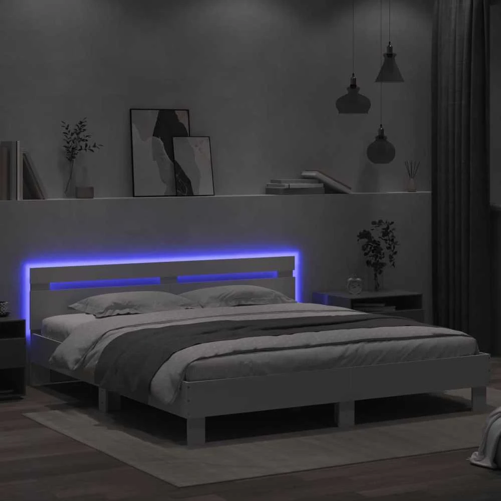 Lovos rėmas su galvūgaliu ir LED, baltos spalvos, 200x200cm