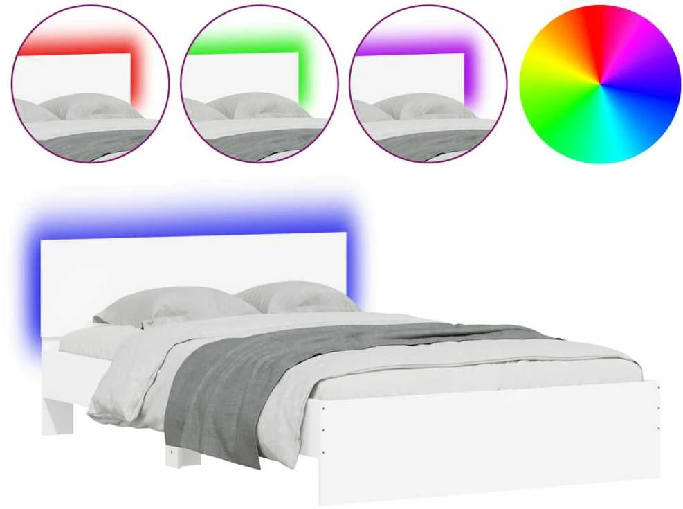 Lova Lovos rėmas su galvūgaliu ir LED, baltos spalvos, 135x190cm