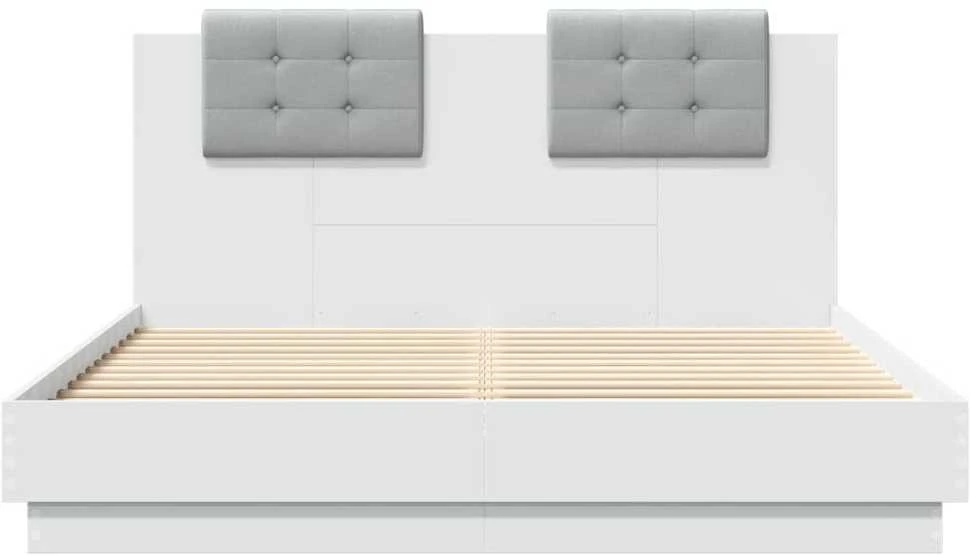 Lovos rėmas su galvūgaliu ir LED, baltos spalvos, 150x200cm