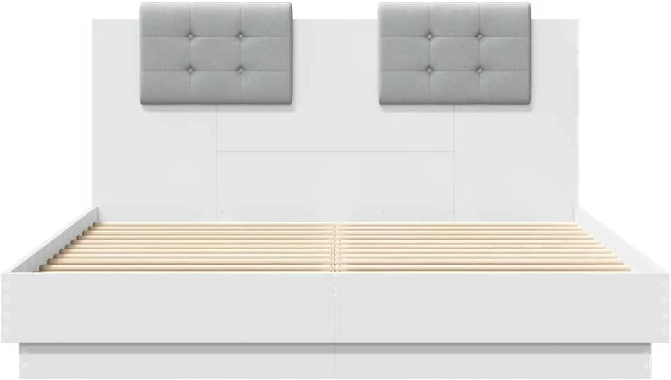 Lovos rėmas su galvūgaliu ir LED, baltos spalvos, 140x200cm