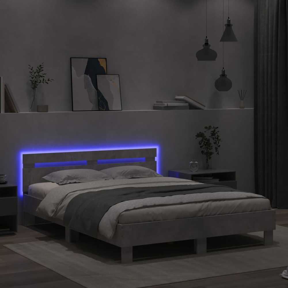 Lovos rėmas su galvūgaliu ir LED, betono pilkas, 140x190cm