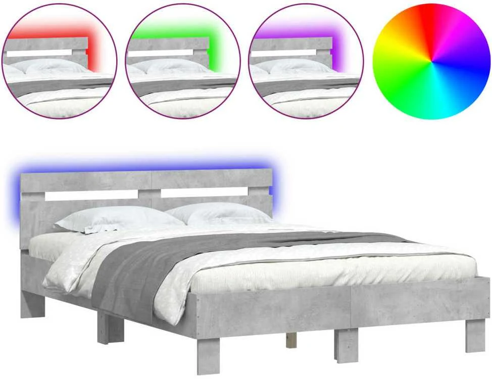 Lova Lovos rėmas su galvūgaliu ir LED, betono pilkas, 135x190cm