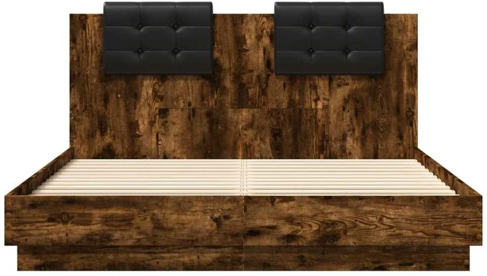 Lovos rėmas su galvūgaliu ir LED, dūminio ąžuolo, 140x200cm