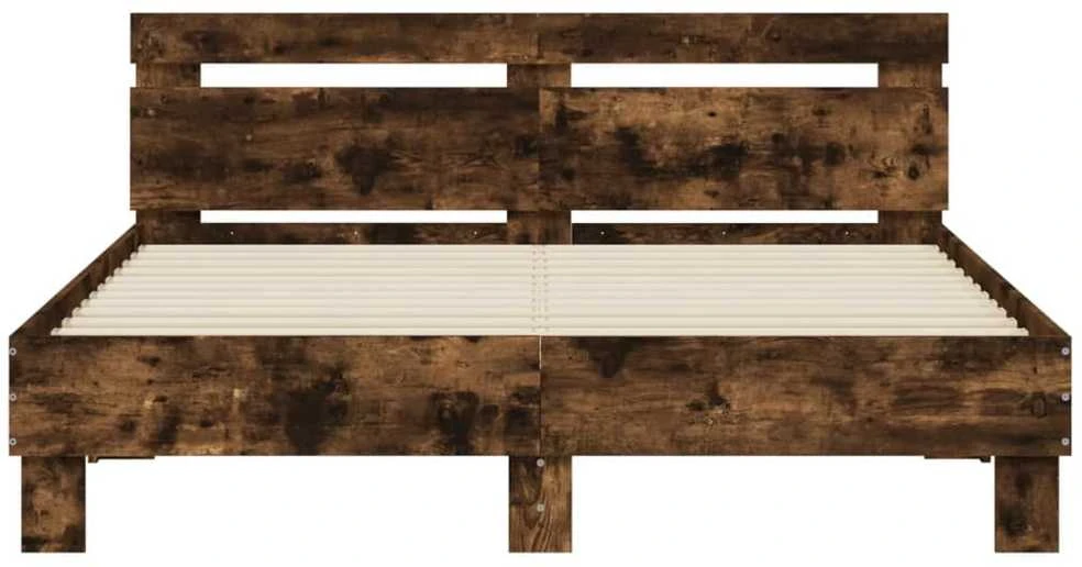 Lovos rėmas su galvūgaliu ir LED, dūminio ąžuolo, 150x200cm