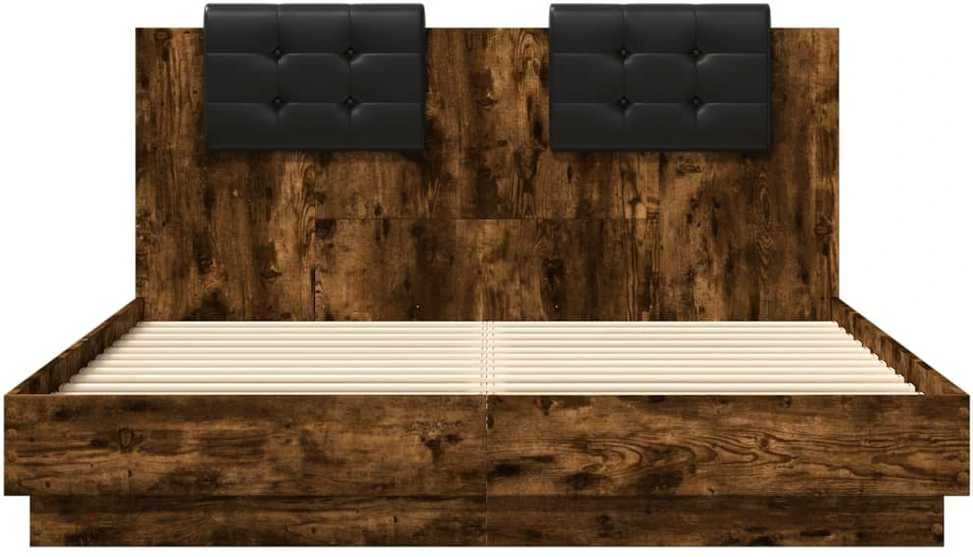 Lovos rėmas su galvūgaliu ir LED, dūminio ąžuolo, 150x200cm