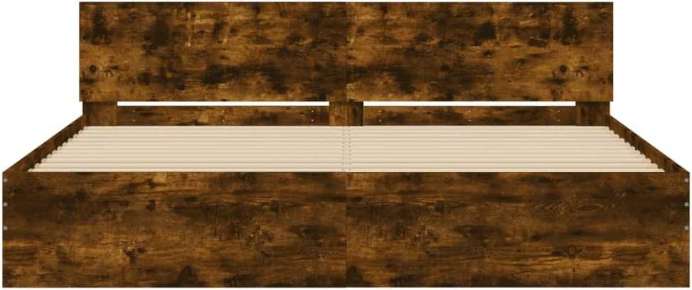 Lovos rėmas su galvūgaliu ir LED, dūminio ąžuolo, 200x200cm