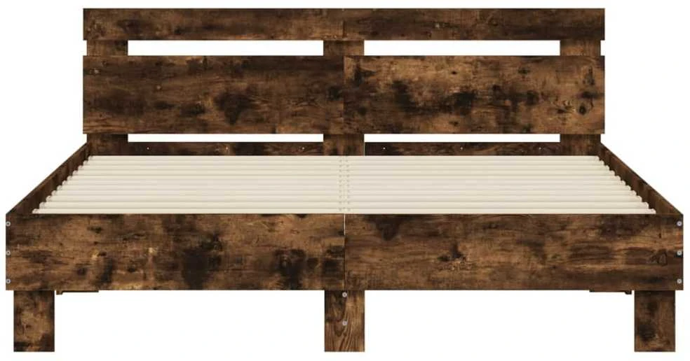 Lovos rėmas su galvūgaliu ir LED, dūminio ąžuolo, 140x200cm