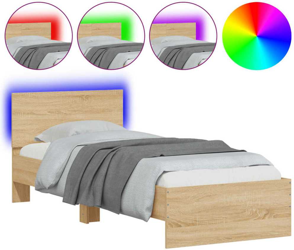 Lovos rėmas su galvūgaliu ir LED lemputėmis, ąžuolo, 90x190cm