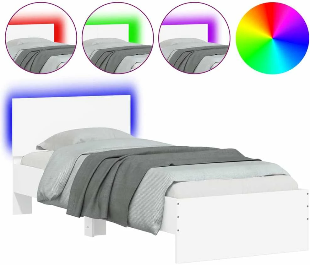 Lovos rėmas su galvūgaliu ir LED lemputėmis, baltas, 90x190cm