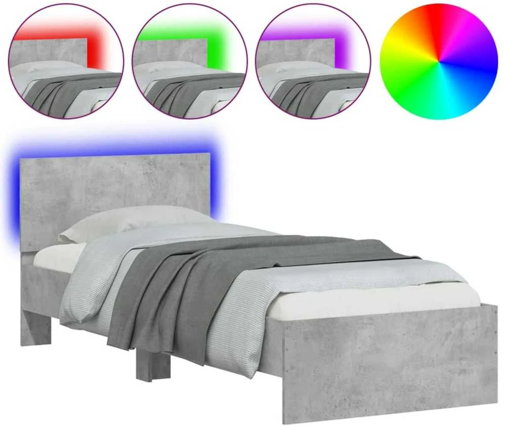 Lovos rėmas su galvūgaliu ir LED lemputėmis, betono, 75x190cm