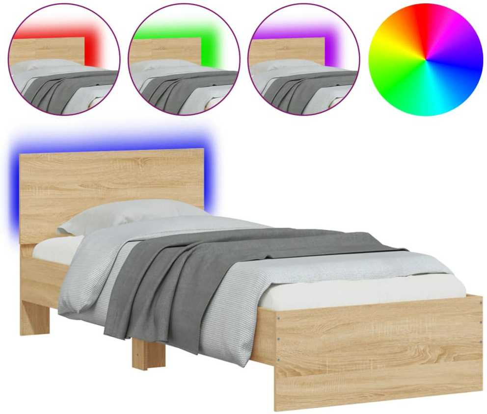 Lovos rėmas su galvūgaliu ir LED lemputėmis, ąžuolo, 90x200cm