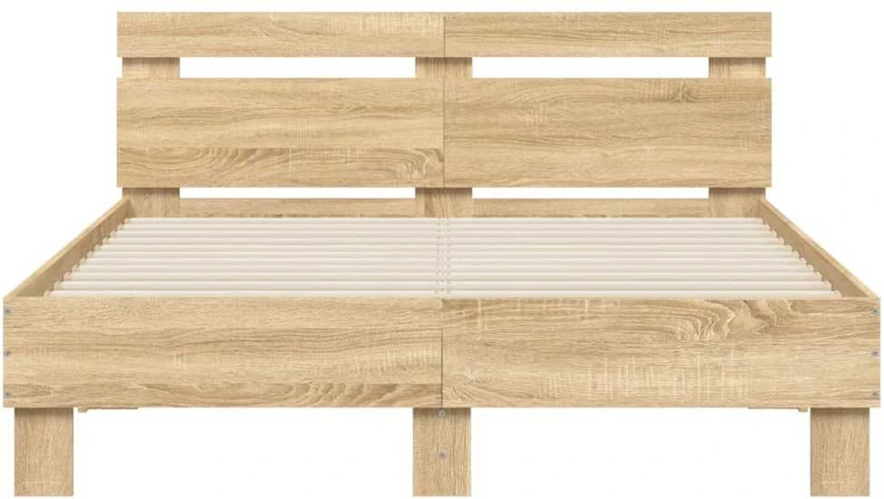 Lovos rėmas su galvūgaliu ir LED, sonoma ąžuolo, 120x200cm