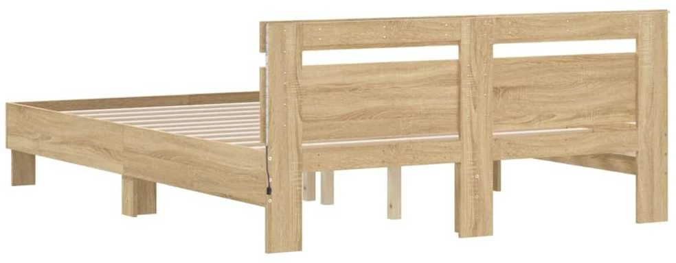 Lovos rėmas su galvūgaliu ir LED, sonoma ąžuolo, 140x190cm
