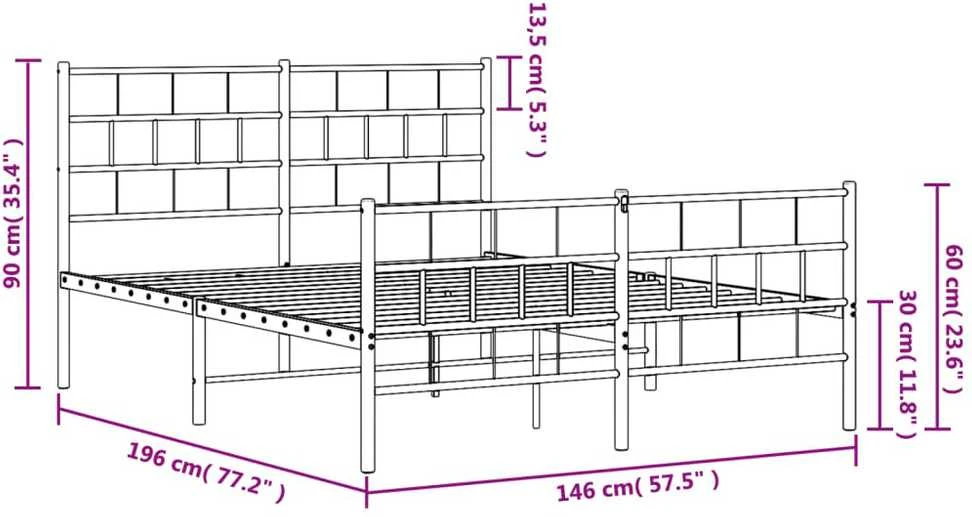 Lovos rėmas su galvūgaliu/kojūgaliu, baltas, 140x190cm, metalas