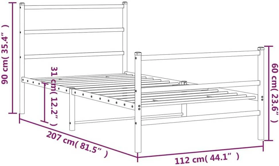 Lova Lovos rėmas su galvūgaliu/kojūgaliu, juodas, 107x203cm, metalas